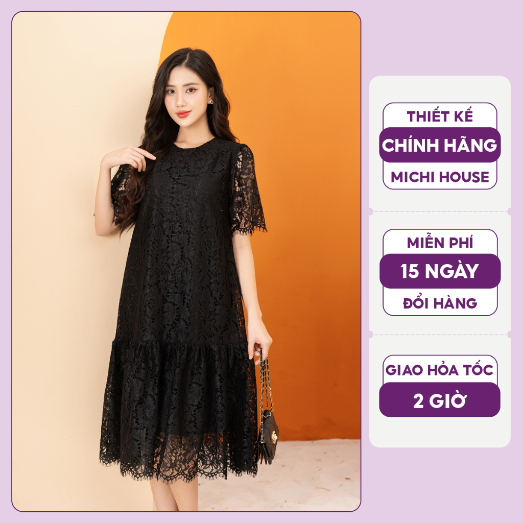 Đầm Suông Đen Michi House Váy Xuông Đuôi Cá Dáng Dài Đến Gối Vải Voan Sang Trọng Dự Tiệc Freesize Bầu Mặc Xinh V614