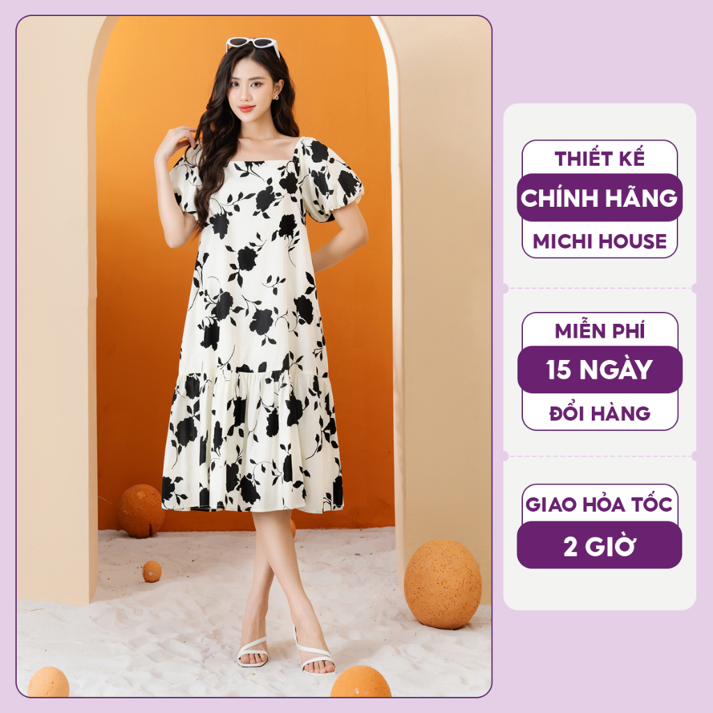 Đầm suông Maxi Michi House Váy Xuông A Đi Biển Hoa Nhí Vintage Dáng Dài Qua Gối Freesize Bầu Mặc Cũng Xinh V603