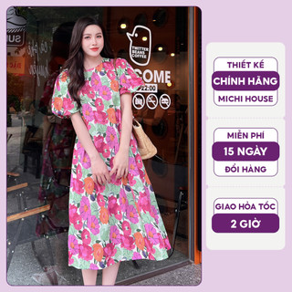 Đầm Đi Biển Dáng Suông MICHI House Váy Xuông Maxi Họa Tiết Hoa Nhí Vintage Bigsize 75kg Che Khuyết Điểm Tốt V439