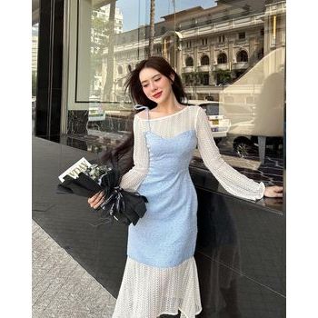 LITHE - Váy dạ tweed phối lưới Annette Dress