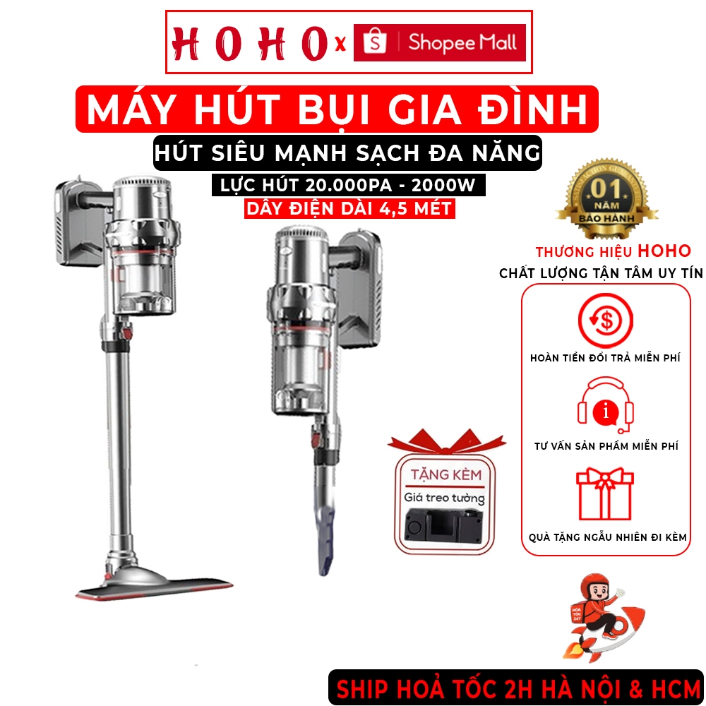 Máy hút bụi HOHO đa năng có dây hút siêu mạnh 20000Pa công suất 2000W hút sạch bụi bẩn ít ồn dễ tháo lắp và vệ sinh