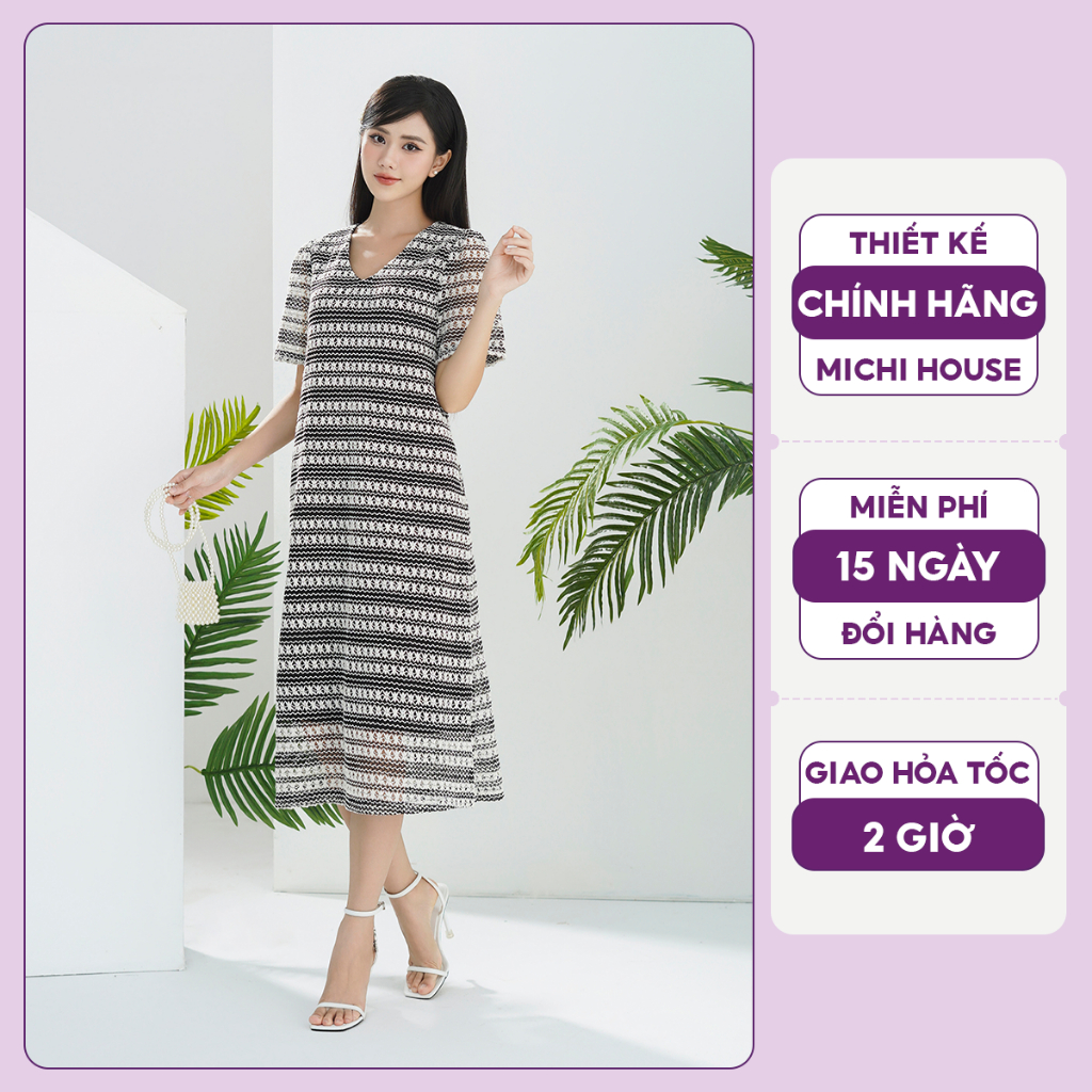 Đầm Suông A Michi House Váy Xuông Thiết Kế Ren Thổ Cẩm Sang Trọng Dáng Dài Qua Gối Freesize Bầu Mặc Xinh V642