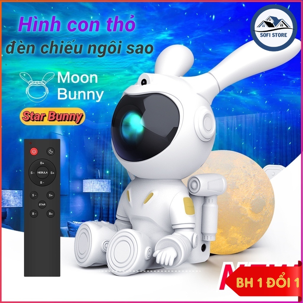 Đèn Phi Hành Gia Thỏ Chiếu Bầu Trời Sao, Đèn Ngủ Phi Hành Gia Chiếu Sao Dùng Decor Phòng Ngủ, Phòng 