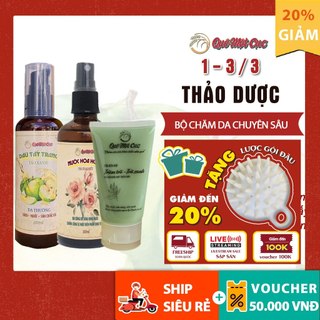 COMBO SẠCH MỤN CHUẨN SPA: SỮA RỬA MẶT TRÀ XANH, DẦU TẨY TRANG, TONER QMC (HANDMADE)