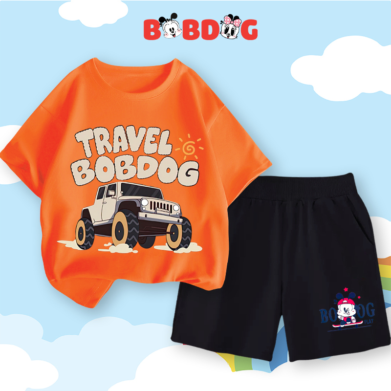 Đồ bộ bé trai ngắn tay BOBDOG mẫu mới 2024 bộ áo thun quần da cá cho bé in hình cute dễ thương BDO03 VÀ BDQ03