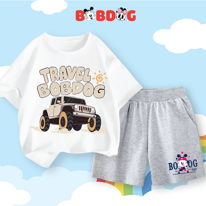 Đồ bộ bé trai ngắn tay BOBDOG mẫu mới 2024 bộ áo thun quần da cá cho bé in hình cute dễ thương -CQ-