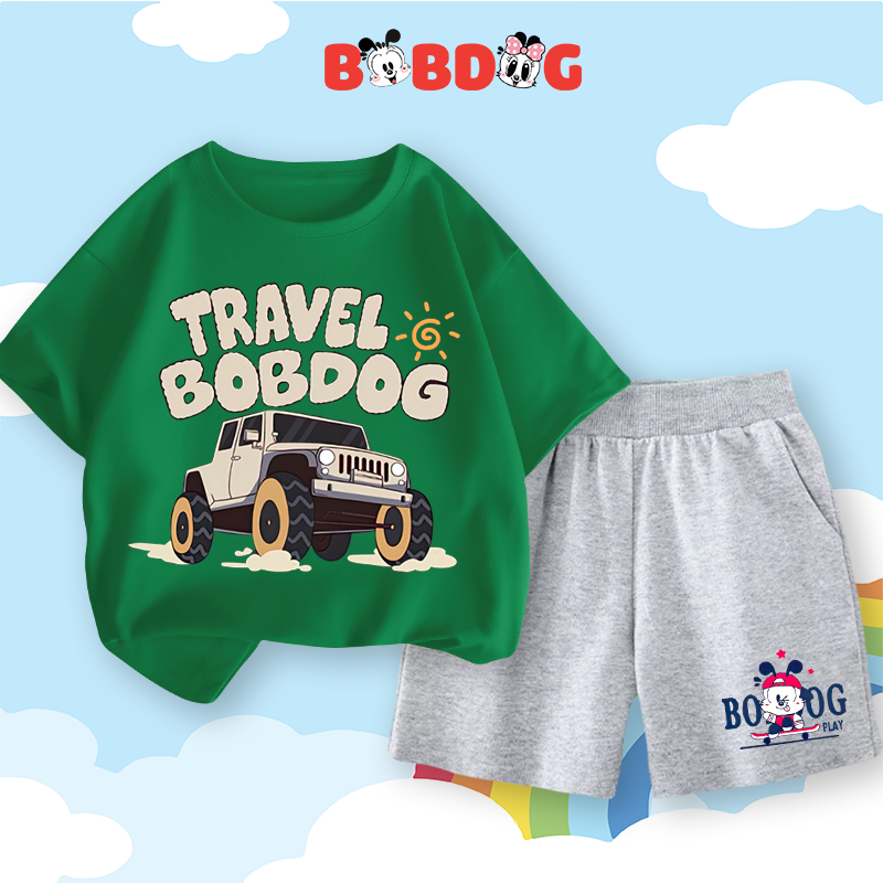 Đồ bộ bé trai ngắn tay BOBDOG mẫu mới 2024 bộ áo thun quần da cá cho bé in hình cute dễ thương -CQ-