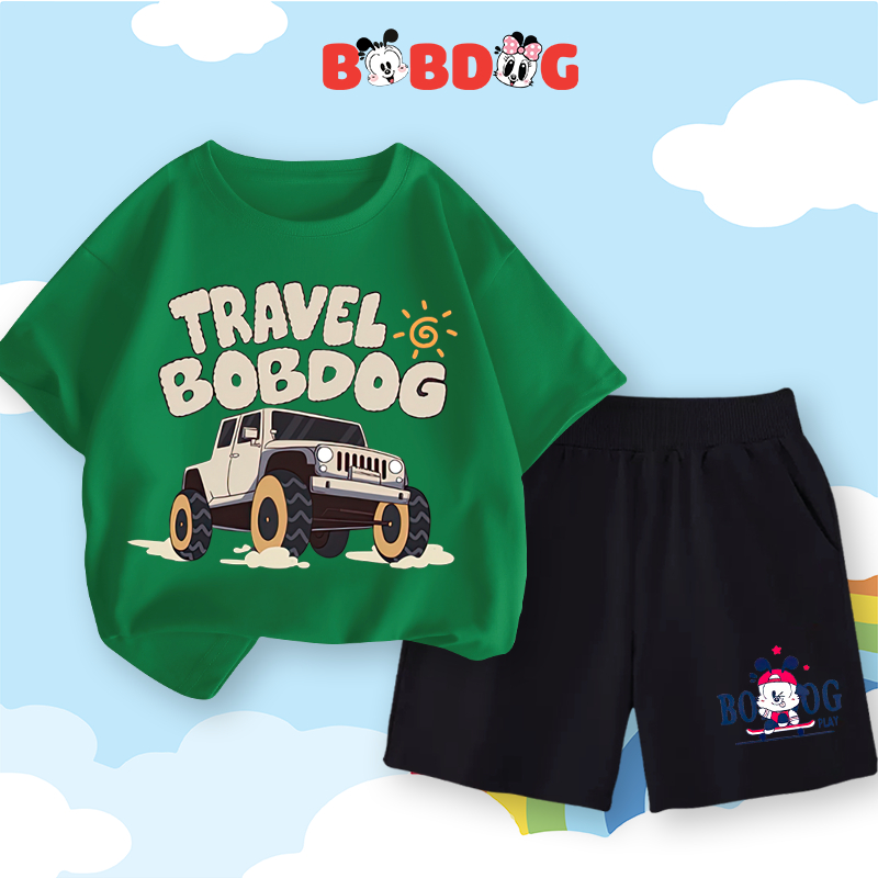 Đồ bộ bé trai ngắn tay BOBDOG mẫu mới 2024 bộ áo thun quần da cá cho bé in hình cute dễ thương BDO03 VÀ BDQ03