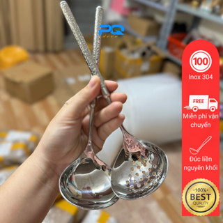 Cặp muỗng muôi Chockmen cán tròn khắc vân ăn lẩu múc canh inox 304 cao cấp