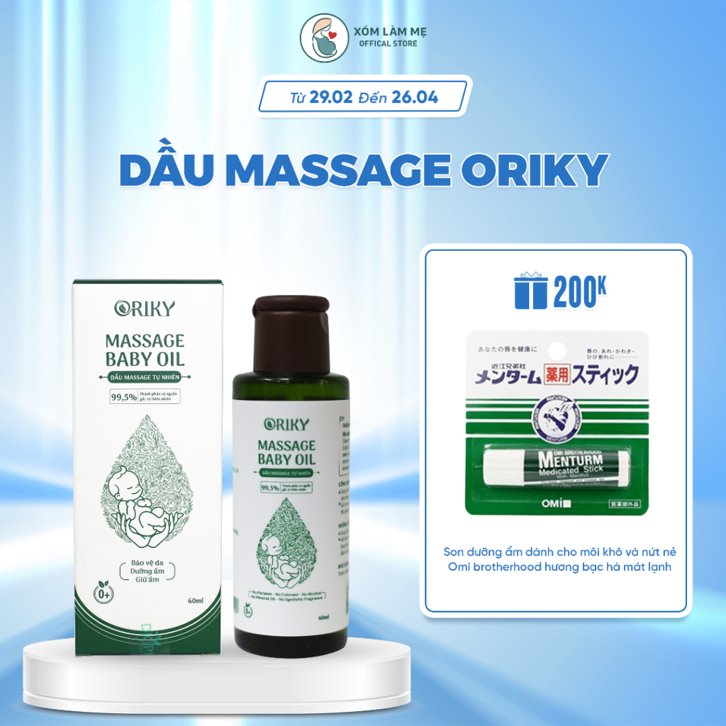 Dầu massage Oriky nguồn gốc thiên nhiên DƯỠNG ẦM và BẢO VỆ DA cho trẻ sơ sinh và trẻ nhỏ - DK PHARMA