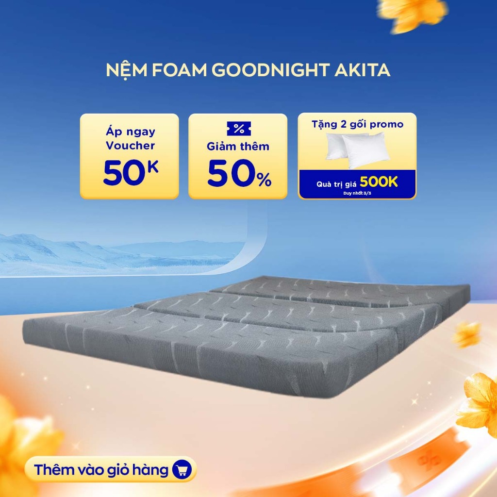 Nệm foam Goodnight Akita gấp 3 êm ái, cải thiện tình trạng đau mỏi cột sống, cuộn hút gọn nhẹ và dễ dàng di chuyển