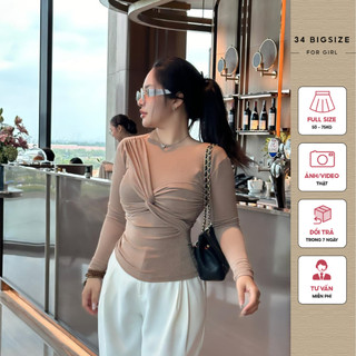 Áo thun xoắn ngực 34AT020 34 Bigsize, áo thun bigsize chất vải cao cấp, áo kiểu bigsize cho nữ đi làm dự tiệc