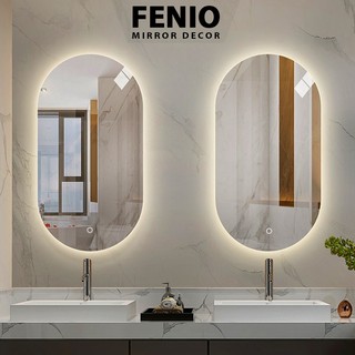 Gương đèn led cảm ứng FENIO hình oval bầu dục led ánh sáng trắng vàng 3 màu