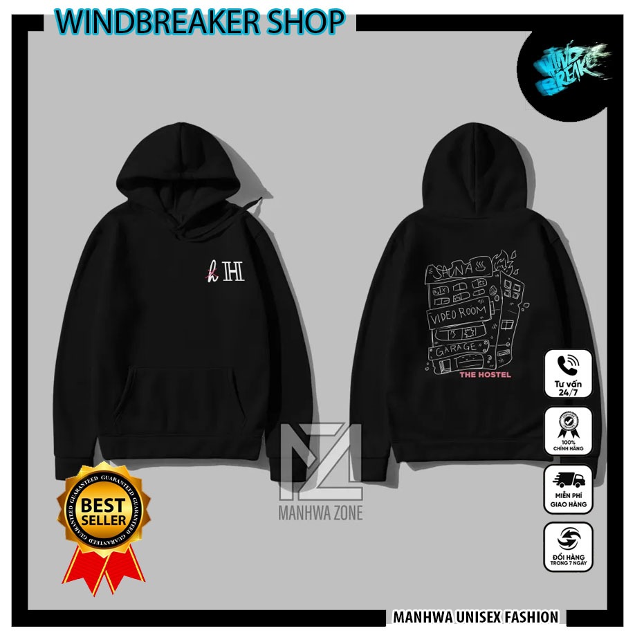 Áo Hoodie HOSTEL CREW MANHWA OUTFIT có đủ size - áo Lookism , goddog , sabbath crew giá rẻ quà tăng c