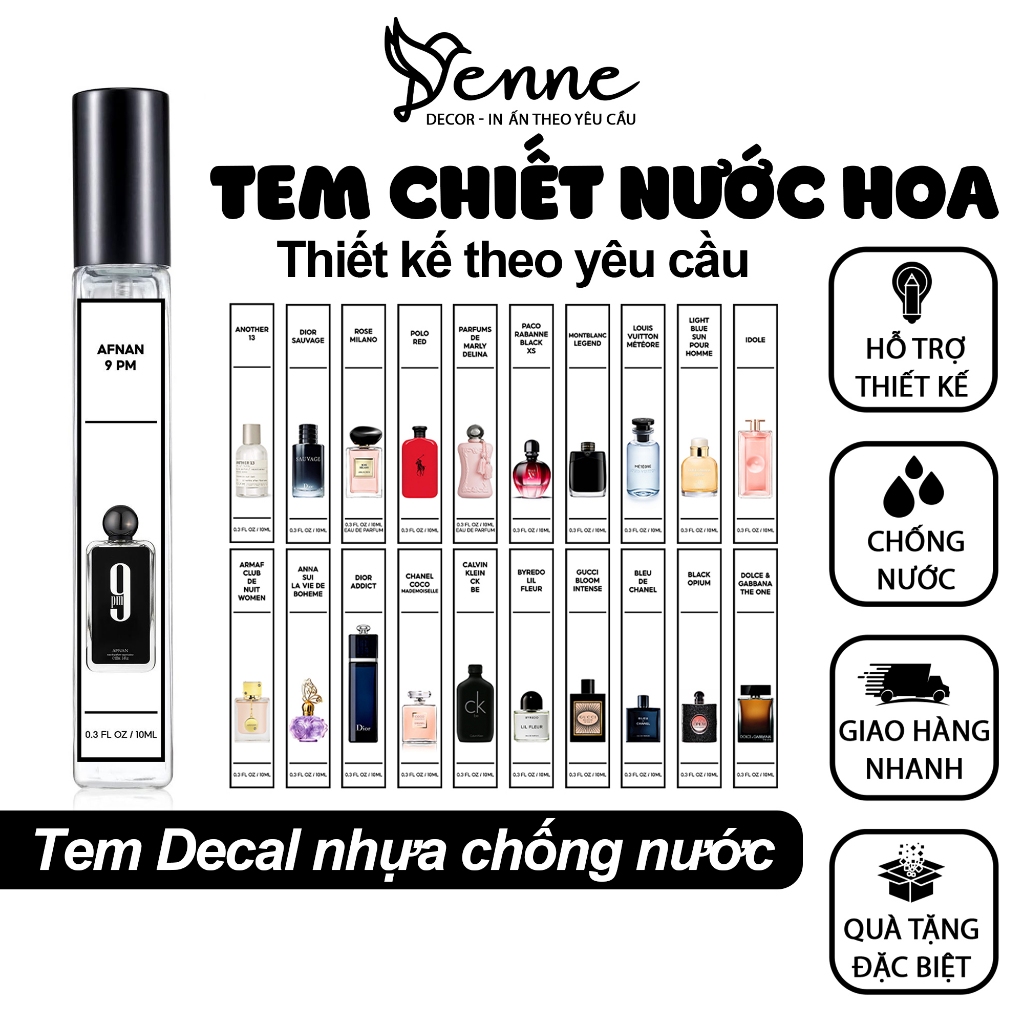 Tem Chiết Nước Hoa 10ml Tem dán chai chiết nước hoa, lọ chiết nước hoa, Tem Nhãn Dán Nước Hoa Chiết 