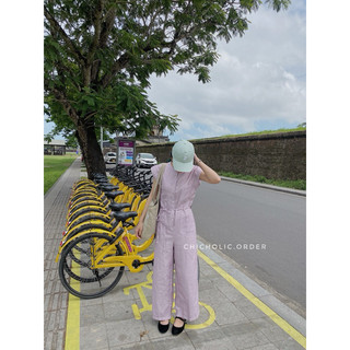 Jumsuit sọc dáng dài 2 túi trước cho nữ mùa hè 2023 phong cách thailand ẢNH CHÍNH CHỦ