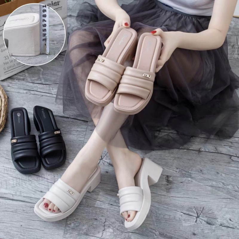 Dép/Guốc quai ngang nữ đế cao