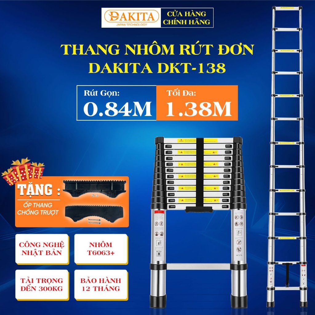 Thang Nhôm Rút Đơn DAKITA DKT-138 Cao 3m8