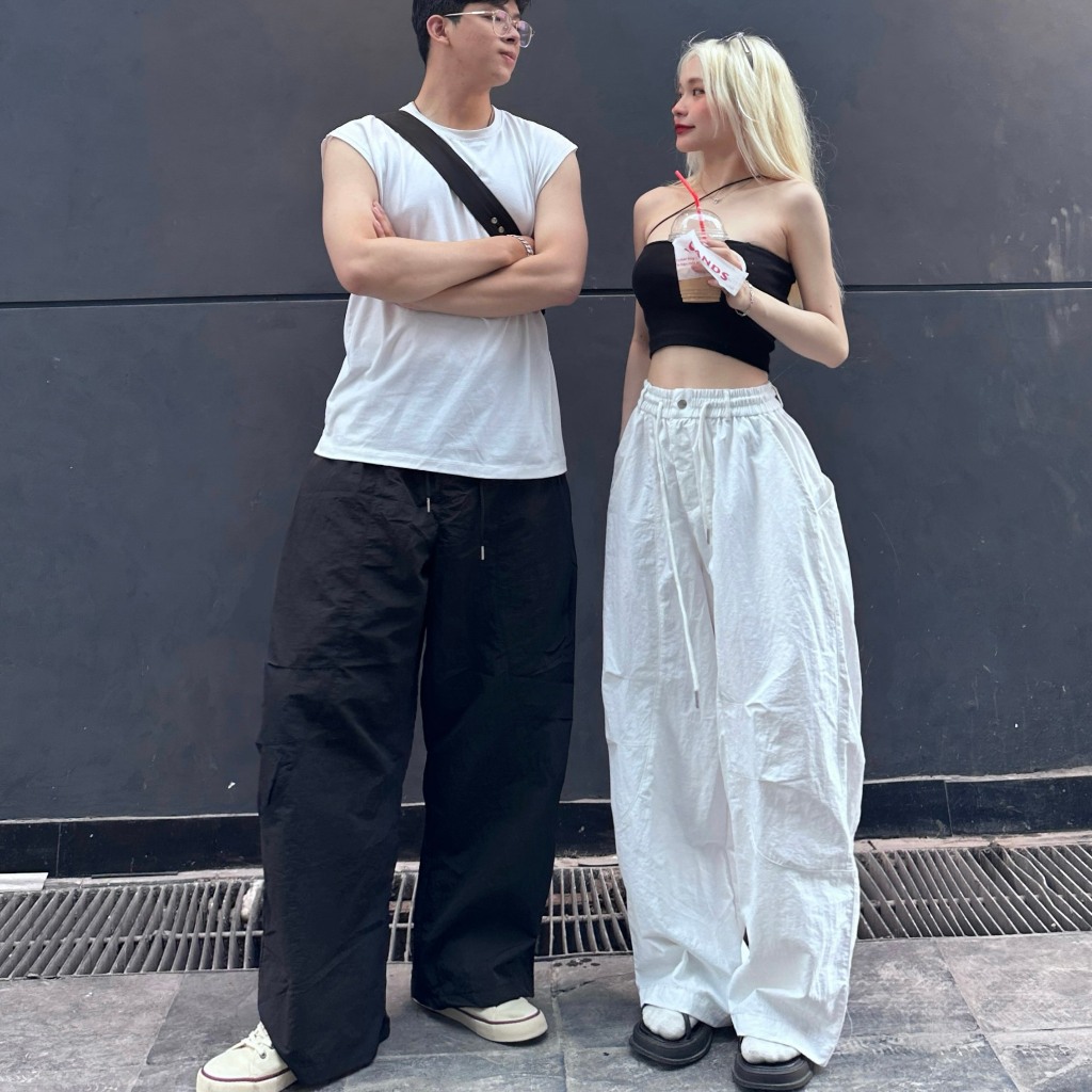 Quần Dài Dù Gió Nhăn Parachute Pants Harem Dáng Thụng Ống Rộng Nam Nữ Unisex | BigBuy360 - bigbuy360.vn