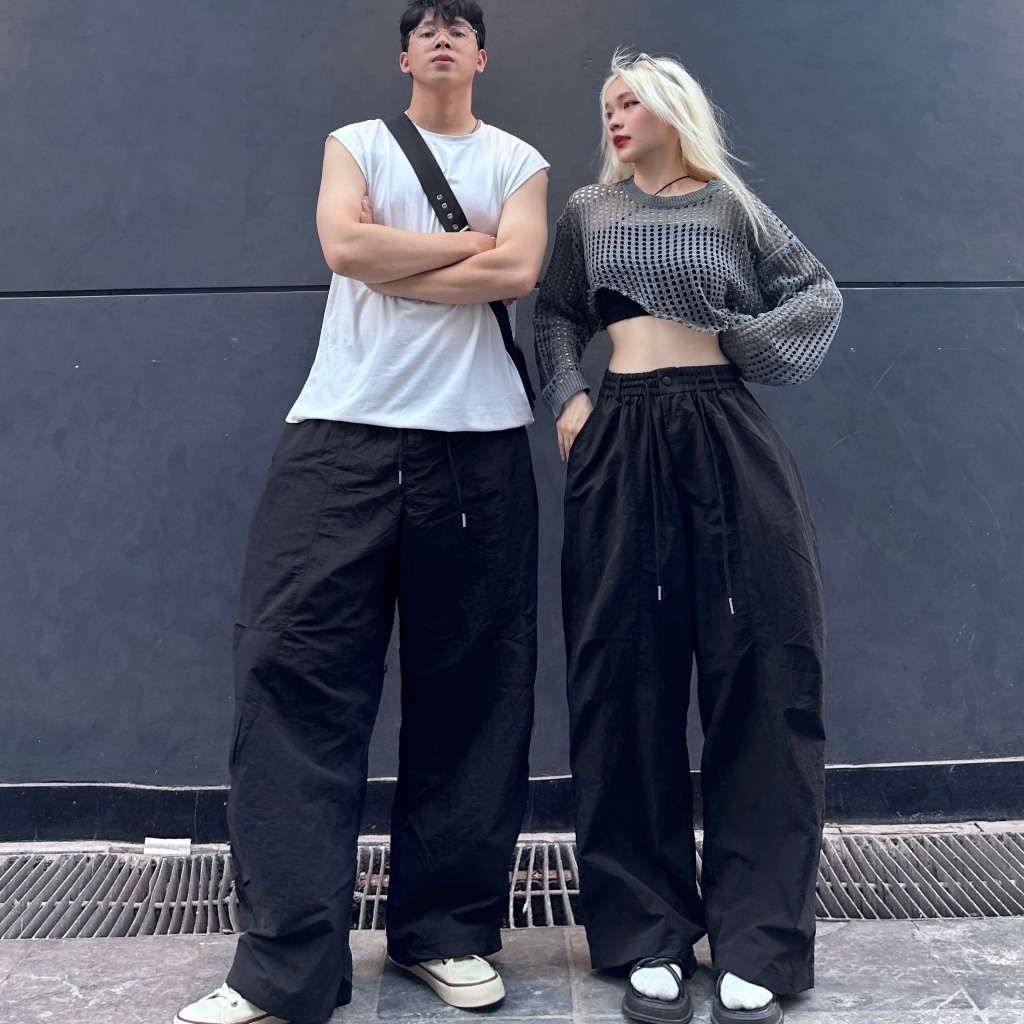 Quần Dài Dù Gió Nhăn Parachute Pants Harem Dáng Thụng Ống Rộng Nam Nữ Unisex | BigBuy360 - bigbuy360.vn