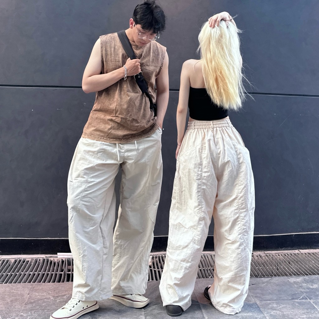 Quần Dài Dù Gió Nhăn Parachute Pants Harem Dáng Thụng Ống Rộng Nam Nữ Unisex | BigBuy360 - bigbuy360.vn