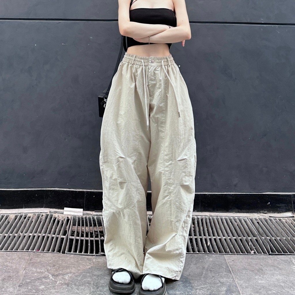 Quần Dài Dù Gió Nhăn Parachute Pants Harem Dáng Thụng Ống Rộng Nam Nữ Unisex | BigBuy360 - bigbuy360.vn