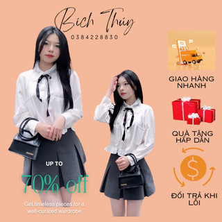Áo sơ mi nữ dài tay kèm nơ, áo sơ mi nữ màu trắng siêu đẹp đính kèm nơ đen siêu dễ thương by Cimie Closet