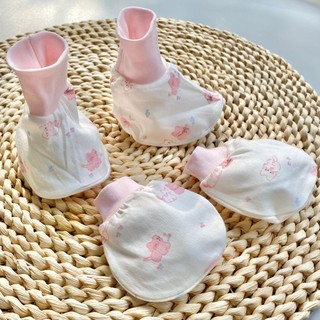 Set Bao Tay Bao Chân Chất Cotton Mềm Mại (Cổ Bo / Viền Thun) Cho Bé Sơ Sinh - Hiệu Cún Con