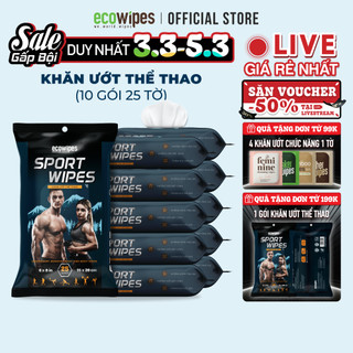 Combo 10 gói khăn ướt làm mát cơ thể Sport EcoWipes gói 25 tờ hương bạc hà mát lạnh tỉnh táo