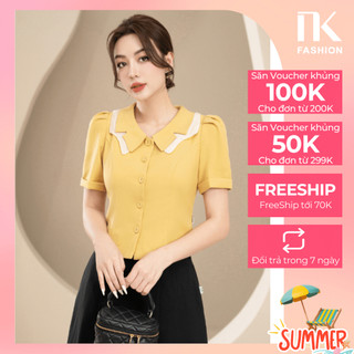 Áo Sơ Mi Nữ NK Fashion Cổ Kẹp Phối Màu Thiết Kế Đơn Giản Thanh Lịch Phù Hợp Đi Làm Chất Vải Hàn Cao Cấp NKSM2302004