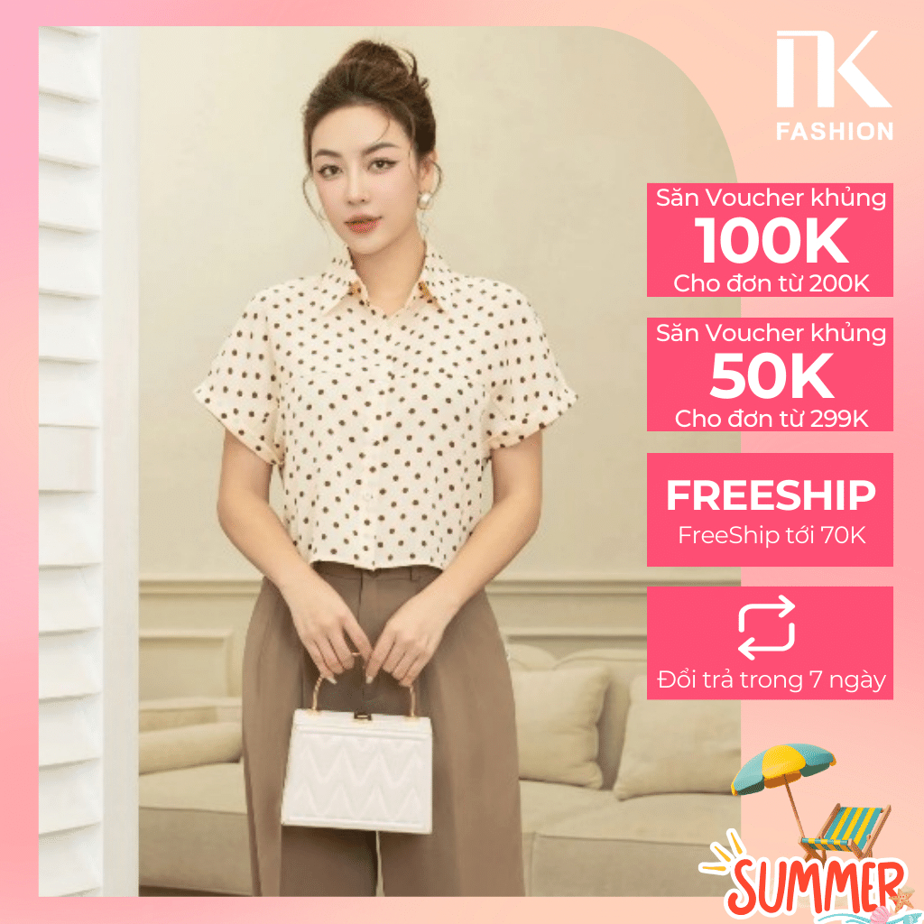 Áo Sơ Mi Chấm Bi Cổ Đức Vai Chờm NK Fashion Kiểu Dáng Trẻ Trung, Chất Liệu Siêu Mềm Mại, Thấm Hút Mồ Hôi Tốt NKSM2305031