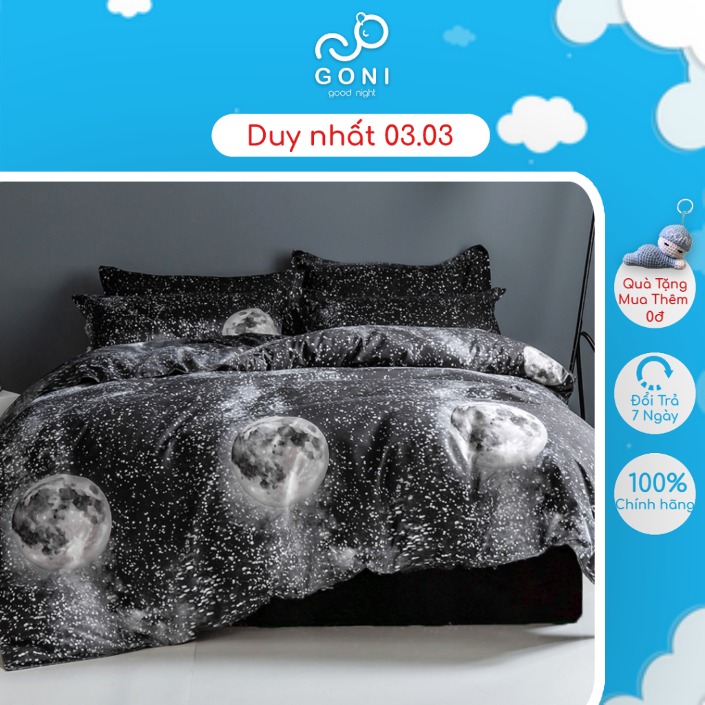 Bộ Chăn Ga Gối Họa Tiết Vũ Trụ Huyền Bí Cotton Tici GONI Drap Giường Đủ Kích Thước Trải Nệm Không Kèm Ruột
