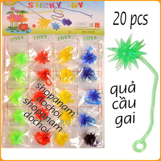 Sticky toys vỉ 20 quả cầu gai , quả chùy , con si đa dẻo quăng dính tường