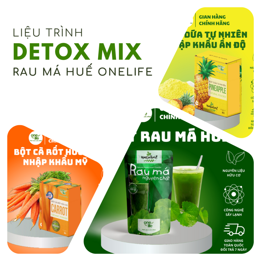 Nước uống Detox Rau Má Dứa Cà rốt ONELIFE hòa tan uống liền nguyên chất, giảm cân, không đường