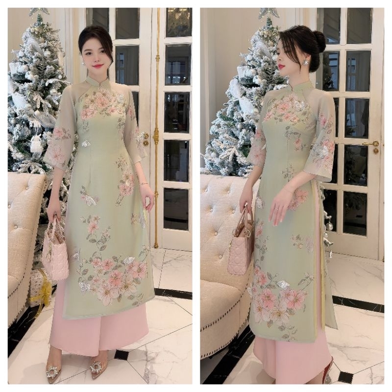 (Ảnh thật tự chụp)Áo dài cách tân Thanh Bích 4 tà vải tơ mềm kết đính thủ công cao cấp - giá sỉ tại shopee
