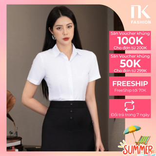 Áo Sơ Mi Nữ Công Sở Cộc Tay NK Fashion Thiết Kế Cổ Đức Trơn Màu, Chất Liệu Lụa Hàn Cao Cấp NKSM2201008