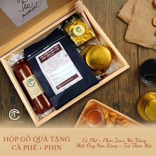 Set quà tặng cà phê & trà hoa, mật ong, phin mạ vàng ctg360 quà tặng đặc sản việt ]