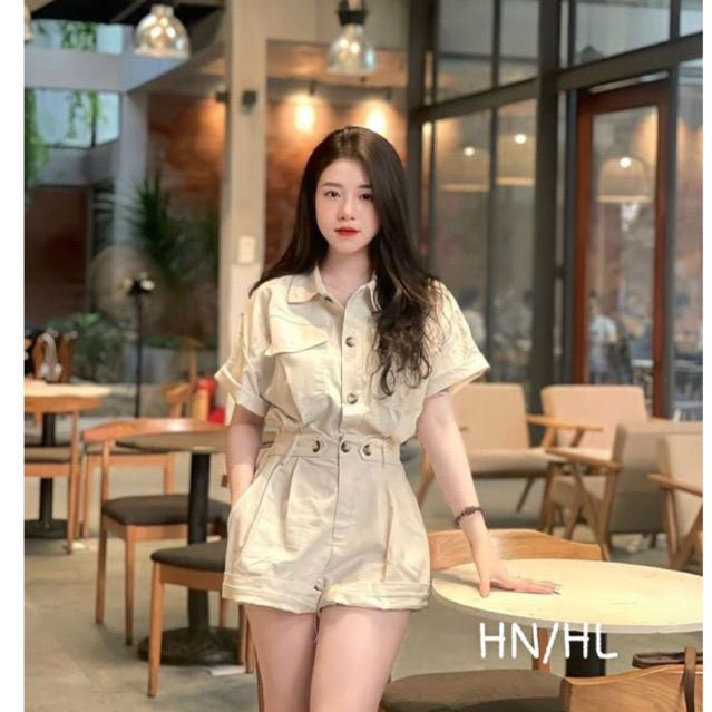 Jumpsuit kaki jum cộc đi chơi mặc nhà đi biển siêu xinh hàng đẹp chuẩn form mẫu mặc