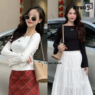 Áo Kiểu Tay Dài Cổ Thuyền Chất Thun Gân Dày Dặn Dáng Ôm Nơ Kiểu RYSO