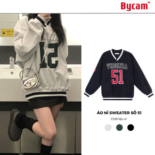 Áo Nỉ Sweater Số 51 Form Rộng Cổ V Bóng Chày Thể Thao Nam Nữ 𝘽𝙮𝘾𝙖𝙢𝙘𝙖𝙢