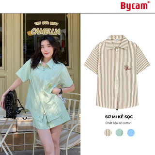 Áo Sơ Mi Cộc Tay Form Rộng Trẻ Trung Hoạ Tiết Kẻ Khoá Trái Tim 𝘽𝙮𝙘𝙖𝙢𝙘𝙖𝙢