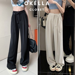 Quần ống Suông Rộng Nữ dây thắt lưng có NÚT, quàn tây nữ lưng cao mẫu mới Okélla