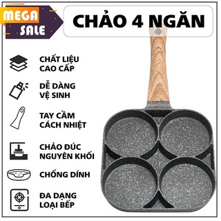   HỎA TỐC  Chảo 4 Ngăn Chống Dính Đa Năng - Chảo Vân Đá Chiên Rán Làm Bánh 4 Ô Cực Kì Tiện Lợi 