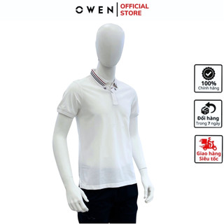 Áo thun polo ngắn tay OWEN APV233201 phông nam cổ bẻ màu trắng họa tiết vải CVC Spandex cao cấp mềm mại dáng body fit