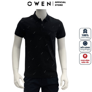 Áo thun polo nam ngắn tay cổ bẻ OWEN APV233171 phông màu đen in vải CVC Spandex mềm mại cao cấp form body fit tôn dáng