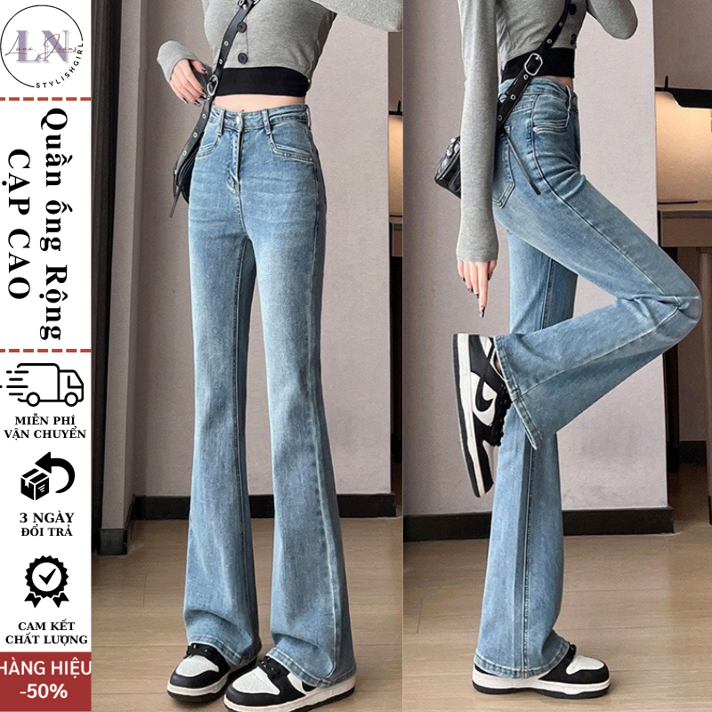 Quần Jeans nữ ống rộng cạp cao soly túi thời trang đường phố