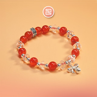 TINH LÂM Vòng Tay Phong Thủy Mã Não Đỏ 8 Li - Charm Bạc Nơ