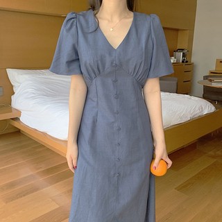 Đầm nữ xinh mùa hè thiết kế dáng dài MIDI cổ V phong cách thanh lịch đẹp dịu dàng