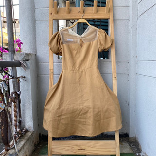 2hand đầm nâu tay phồng eo 63cm dài 98cm mã 199