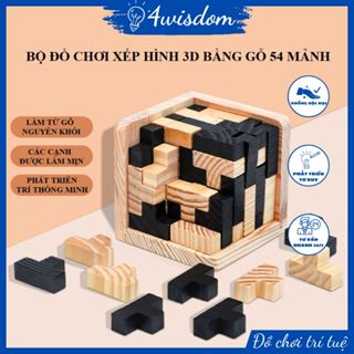 Đồ chơi xếp hình 3D bằng gỗ 54 mảnh chữ T 4wisdom, trò chơi trí tuệ IQ xếp hình khối rubik lập phương